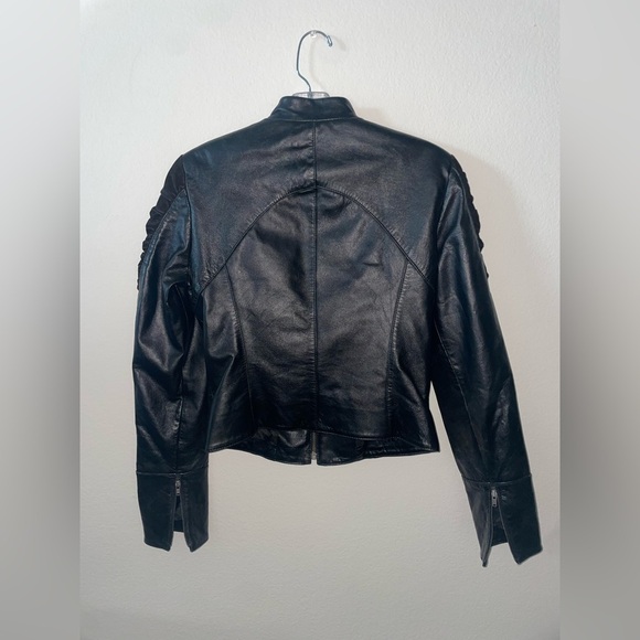 Cache vintage black goat suede and leather zip up crop jacket - Picture 3 of 3
